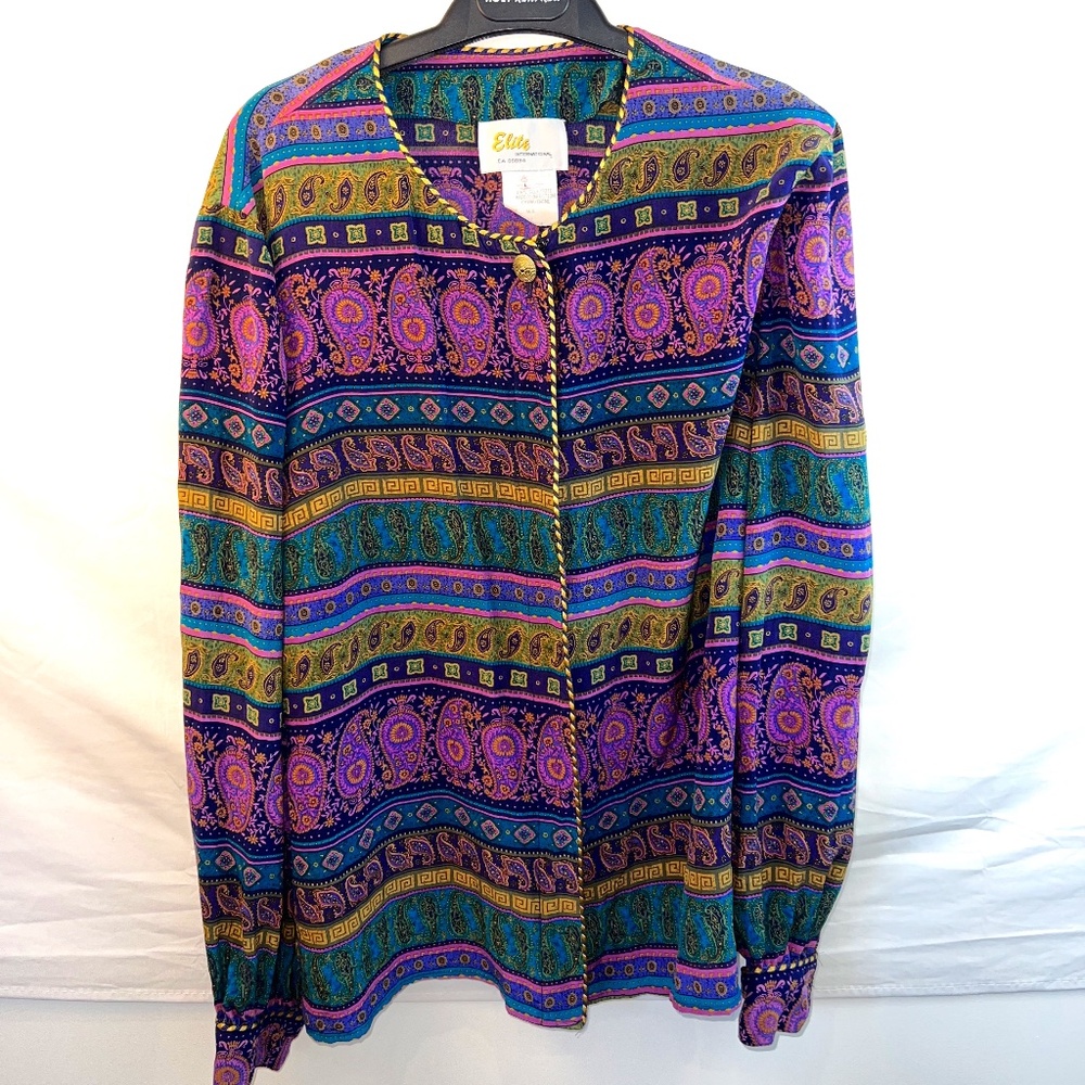 ELITE International - Vintage 100% Silk Blouse - Puff Sleeve - Barroco Versace